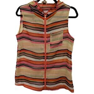 Too Mi Sheer Striped Sleeveless Hooded‎ Beach Top Size Small Multicolor Y2K